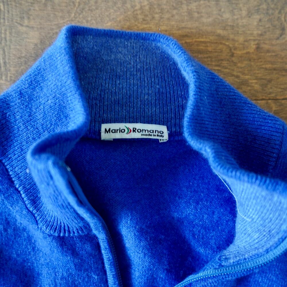 Mario Romano 100% Cashmere Quarter Zip Sweater Royal Blue Made in Italy SZ Small - Picture 2 of 6